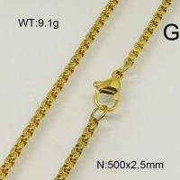 304 Stainless Steel Necklace,Box Chains,Unwelded,Vacuum Plating Gold,2.5x500mm,about 9.1g/package,1 pc/package,6N20269aajl-312