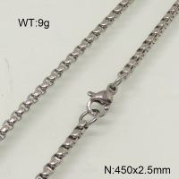 304 Stainless Steel Necklace,Box Chains,Unwelded,True Color,2.5x450mm,about 9g/package,1 pc/package,6N20270vaia-312