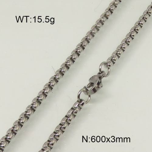 304 Stainless Steel Necklace,Box Chains,Unwelded,True Color,3x600mm,about 15.5g/package,1 pc/package,6N20272vail-312