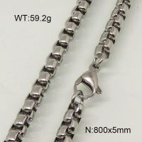 304 Stainless Steel Necklace,Box Chains,Unwelded,True Color,5x800mm,about 59.2g/package,1 pc/package,6N20273baka-312