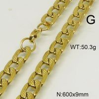 304 Stainless Steel Necklace,Curb Chain,Unwelded,Faceted,Vacuum Plating Gold,9x600mm,about 50.3g/package,1 pc/package,6N20294vbpb-452