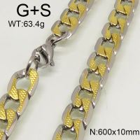 304 Stainless Steel Necklace,Curb Chain,Unwelded,Faceted,Vacuum Plating Gold & True Color,10x600mm,about 63.4g/package,1 pc/package,6N20297bhia-452