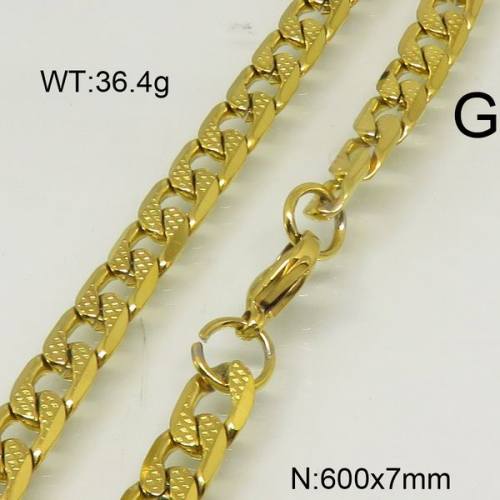 304 Stainless Steel Necklace,Figaro Chains,Vacuum Plating Gold,7x600mm,about 36.4g/package,1 pc/package,6N20298vbnb-452