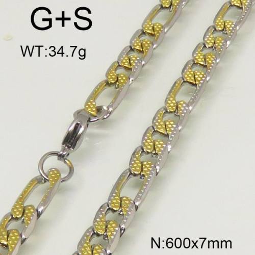 304 Stainless Steel Necklace,Figaro Chains,Vacuum Plating Gold & True Color,7x600mm,about 34.7g/package,1 pc/package,6N20299bbov-452