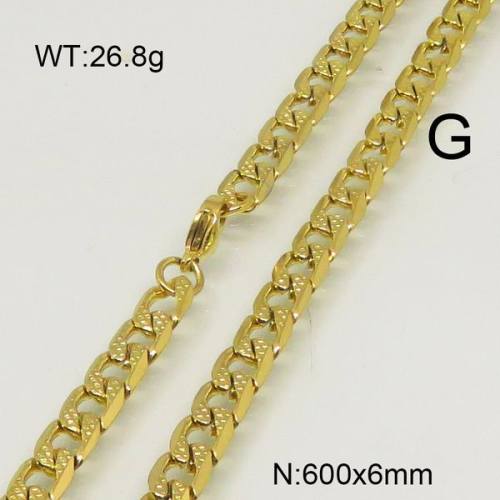 304 Stainless Steel Necklace,Curb Chain,Unwelded,Faceted,Vacuum Plating Gold,6x600mm,about 26.8g/package,1 pc/package,6N20300vbmb-452