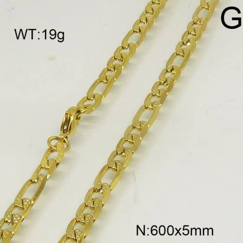 304 Stainless Steel Necklace,Figaro Chains,Vacuum Plating Gold,5x600mm,about 19g/package,1 pc/package,6N20302vbll-452