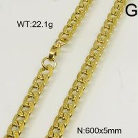304 Stainless Steel Necklace,Curb Chain,Unwelded,Faceted,Vacuum Plating Gold,5x600mm,about 22.1g/package,1 pc/package,6N20303vbmb-452