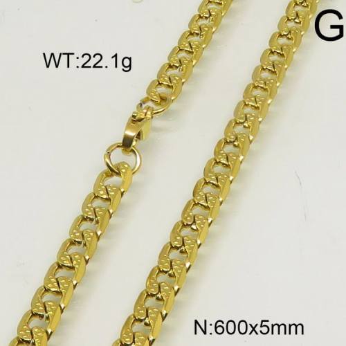 304 Stainless Steel Necklace,Curb Chain,Unwelded,Faceted,Vacuum Plating Gold,5x600mm,about 22.1g/package,1 pc/package,6N20303vbmb-452