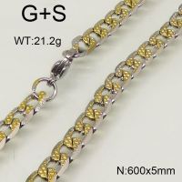 304 Stainless Steel Necklace,Curb Chain,Unwelded,Faceted,Vacuum Plating Gold & True Color,5x600mm,about 21.2g/package,1 pc/package,6N20305bbml-452