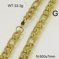 304 Stainless Steel Necklace,Figaro Chains,Vacuum Plating Gold,7x600mm,about 33.3g/package,1 pc/package,6N20306vbnl-452