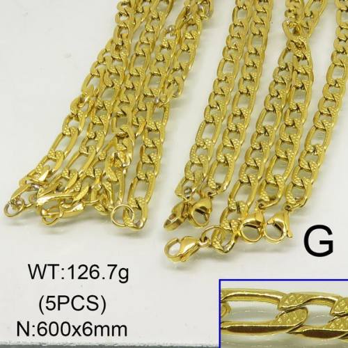 304 Stainless Steel Necklace,Figaro Chains,Vacuum Plating Gold,6x600mm,about 126.7g/package,1 pc/package,6N20316ajlv-452