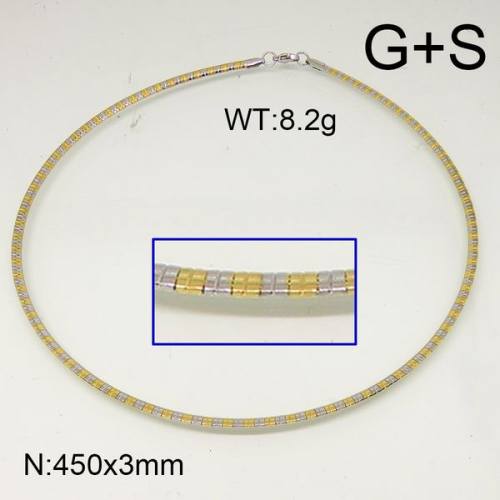 304 Stainless Steel Necklace,Collar & Omega Chain,Vacuum Plating Gold & True Color,3x450mm,about 8.2g/package,1 pc/package,6N20595vbll-641