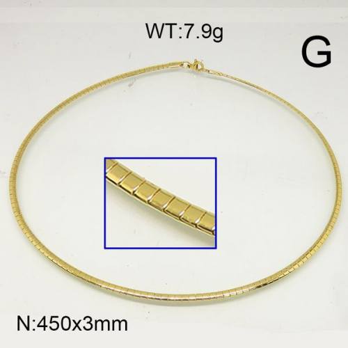 304 Stainless Steel Necklace,Collar & Omega Chain,Vacuum Plating Gold,3x450mm,about 7.9g/package,1 pc/package,6N20597ablb-641