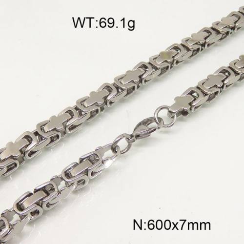 304 Stainless Steel Necklace,Byzantine Chains,True Color,7x600mm,about 69.1g/package,1 pc/package,6N20742bhia-697