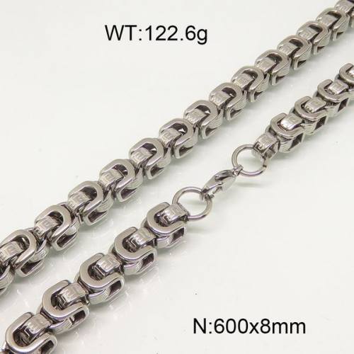 304 Stainless Steel Necklace,Byzantine Chains,True Color,8x600mm,about 122.6g/package,1 pc/package,6N20743vhml-697
