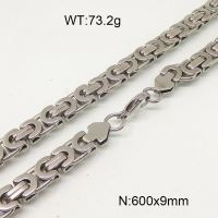 304 Stainless Steel Necklace,Byzantine Chains,True Color,9x600mm,about 73.2g/package,1 pc/package,6N20744vhha-697
