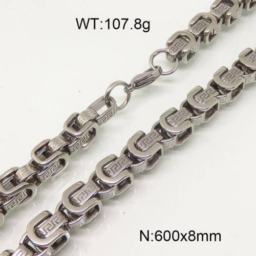 304 Stainless Steel Necklace,Byzantine Chains,True Color,8x600mm,about 107.8g/package,1 pc/package,6N20745vhml-697