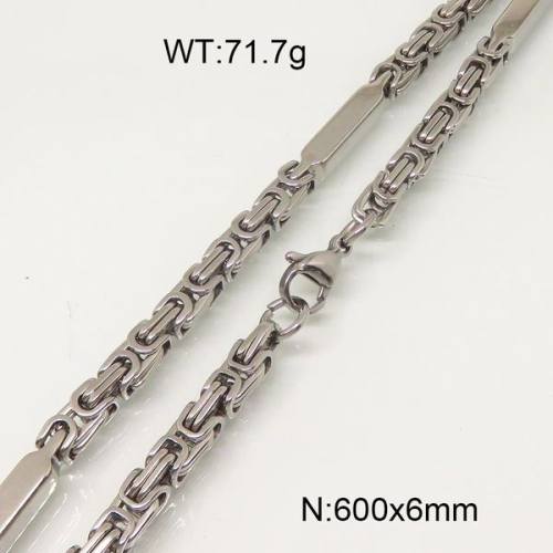 304 Stainless Steel Necklace,Byzantine Chains,True Color,6x600mm,about 71.7g/package,1 pc/package,6N20746bhia-697