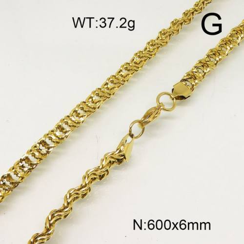 304 Stainless Steel Necklace,Byzantine Chains,Vacuum Plating Gold,6x600mm,about 37.2g/package,1 pc/package,6N20749bhbl-697