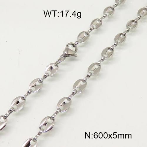 304 Stainless Steel Necklace,Coffee Bean Chains,Unwelded,with Spool,True Color,5x600mm,about 17.4g/package,1 pc/package,6N20754vbmb-697