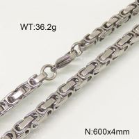 304 Stainless Steel Necklace,Byzantine Chains,True Color,4x600mm,about 36.2g/package,1 pc/package,6N20767bhva-697