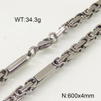 304 Stainless Steel Necklace,Byzantine Chains,True Color,4x600mm,about 34.3g/package,1 pc/package,6N20768bvpl-697
