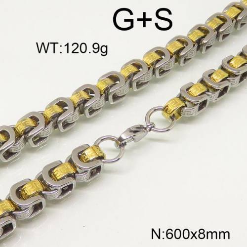 304 Stainless Steel Necklace,Byzantine Chains,Vacuum Plating Gold & True Color,8x600mm,about 120.9g/package,1 pc/package,6N20769aija-697