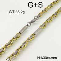 304 Stainless Steel Necklace,Byzantine Chains,Vacuum Plating Gold & True Color,4x600mm,about 35.2g/package,1 pc/package,6N20770vhkb-697