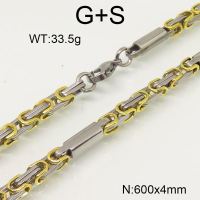 304 Stainless Steel Necklace,Byzantine Chains,Vacuum Plating Gold & True Color,4x600mm,about 33.5g/package,1 pc/package,6N20772vhkb-697