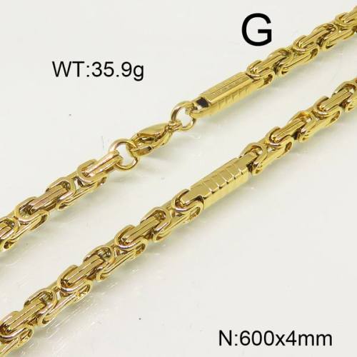 304 Stainless Steel Necklace,Byzantine Chains,Vacuum Plating Gold,4x600mm,about 35.9g/package,1 pc/package,6N20774vhkb-697