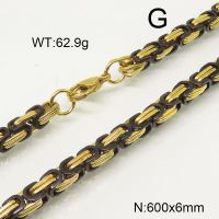 304 Stainless Steel Necklace,Byzantine Chains,Vacuum Plating Gold & Back,6x600mm,about 62.9g/package,1 pc/package,6N20776vhov-697