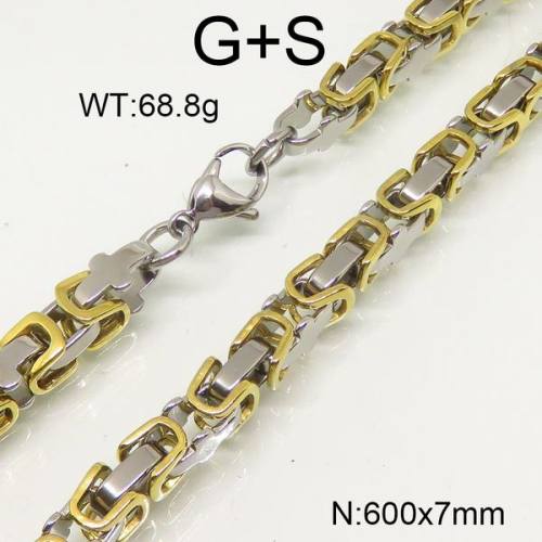 304 Stainless Steel Necklace,Byzantine Chains,Vacuum Plating Gold & True Color,7x600mm,about 68.8g/package,1 pc/package,6N20777vhmv-697