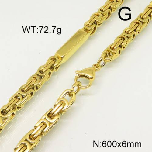 304 Stainless Steel Necklace,Byzantine Chains,Vacuum Plating Gold,6x600mm,about 72.7g/package,1 pc/package,6N20778vhov-697