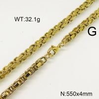 304 Stainless Steel Necklace,Byzantine Chains,Vacuum Plating Gold,4x550mm,about 32.1g/package,1 pc/package,6N20779vhkb-697