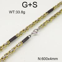 304 Stainless Steel Necklace,Byzantine Chains,Vacuum Plating Gold & Back & True Color,4x600mm,about 33.8g/package,1 pc/package,6N20781vhkb-697