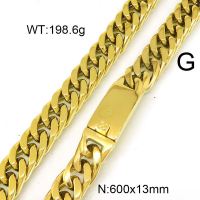 304 Stainless Steel Necklace,Twisted Chains,Curb Chain,Diamond Cut Chains,Unwelded,Vacuum Plating Gold,13x600mm,about 198.6g/package,1 pc/package,6N20782akoa-397