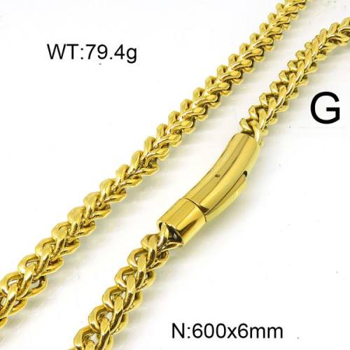304 Stainless Steel Necklace,Foxtail Wheat Chain,Vacuum Plating Gold,6x600mm,about 79.4g/package,1 pc/package,6N20789vkla-397