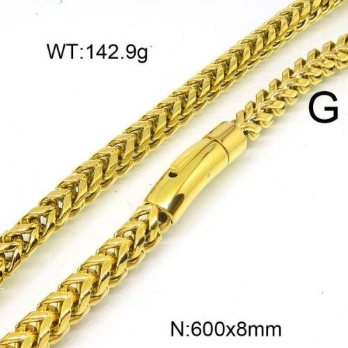 304 Stainless Steel Necklace,Foxtail Wheat Chain,Vacuum Plating Gold,8x600mm,about 142.9g/package,1 pc/package,6N20792vkla-397