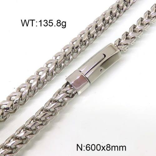 304 Stainless Steel Necklace,Foxtail Wheat Chain,True Color,8x600mm,about 135.8g/package,1 pc/package,6N20793bkab-397