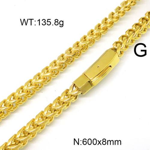 304 Stainless Steel Necklace,Foxtail Wheat Chain,Vacuum Plating Gold,8x600mm,about 135.8g/package,1 pc/package,6N20794vkla-397