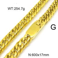 304 Stainless Steel Necklace,Cuban Link Chains,Chunky Curb Chains,Twisted Chains,Unwelded,Faceted,Vacuum Plating Gold,17x600mm,about 254.7g/package,1 pc/package,6N20798bmob-397
