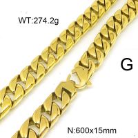 304 Stainless Steel Necklace,Curb Chains ,Vacuum Plating Gold,15x600mm,about 274.2g/package,1 pc/package,6N20800hblb-397