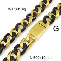 304 Stainless Steel Necklace,Curb Chains Twisted Chains,Unwelded,Faceted,Vacuum Plating& Gold Back ,19x600mm,about 301.6g/package,1 pc/package,6N20801bpvb-397