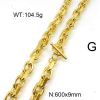 304 Stainless Steel Necklace,Curb Chain,Unwelded,Faceted,Vacuum Plating Gold,9x600mm,about 104.5g/package,1 pc/package,6N20805vila-397