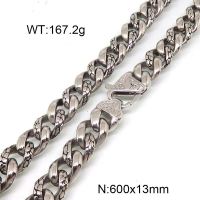 304 Stainless Steel Necklace,Curb Chains Twisted Chains,Unwelded,Faceted,True Color,13x600mm,about 167.2g/package,1 pc/package,6N20806amla-397
