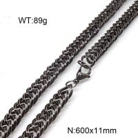 304 Stainless Steel Necklace,Foxtail Wheat Chain,Vacuum Plating Back,11x600mm,about 89g/package,1 pc/package,6N20807aiov-397