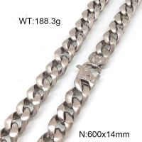 304 Stainless Steel Necklace,Curb Chains Twisted Chains,Unwelded,Faceted,True Color,14x600mm,about 188.3g/package,1 pc/package,6N20810amla-397