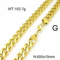 304 Stainless Steel Necklace,Curb Chains Twisted Chains,Unwelded,Faceted,Vacuum Plating Gold,10x600mm,about 103.7g/package,1 pc/package,6N20812aiov-397