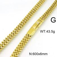 304 Stainless Steel Necklace,Foxtail Wheat Chain,Vacuum Plating Gold,6x600mm,about 43.5g/package,1 pc/package,6N20815ajoa-397