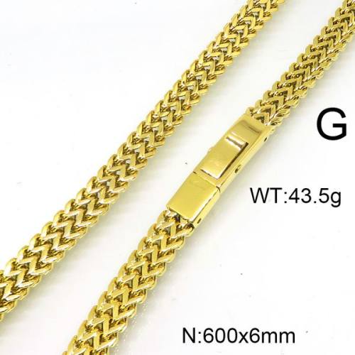 304 Stainless Steel Necklace,Foxtail Wheat Chain,Vacuum Plating Gold,6x600mm,about 43.5g/package,1 pc/package,6N20815ajoa-397